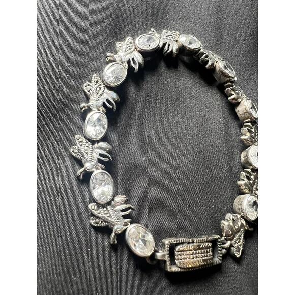 Sterling Silver Figural BEE Oval CZ  Crystal Marcasite Tennis Bracelet - Picture 5 of 9
